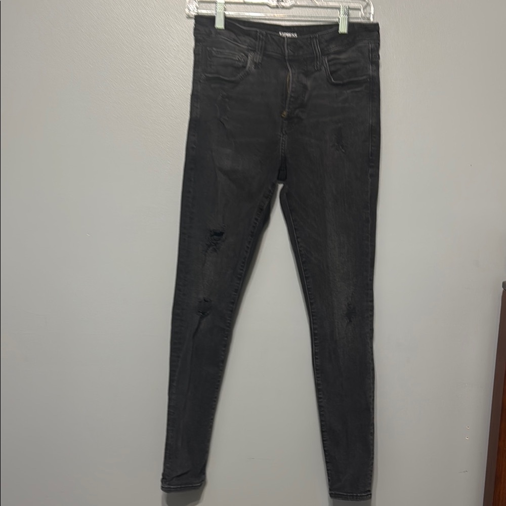 Express Black Skinny Jeans with Distressed Details